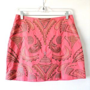 Blue Pair Womens Rosey Pink Gold Metallic Embroidered Mini Skirt Size M